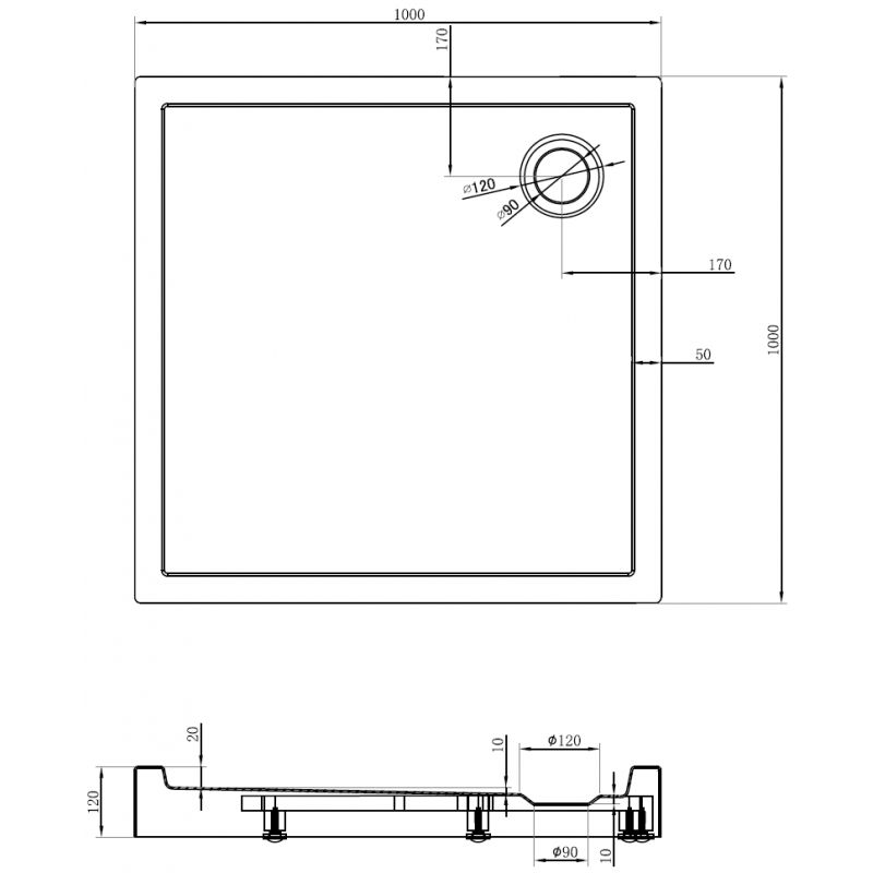 Mexen Flow+ čtvercový sprchový kout 100 x 100 cm, černý mat - 46S701010H
