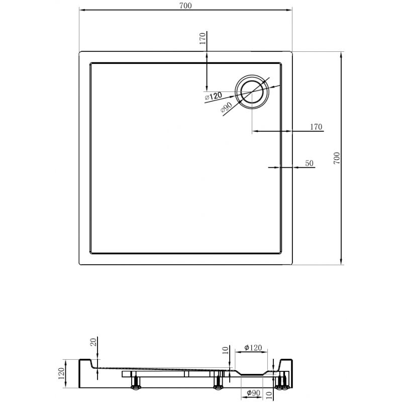 Mexen Flow+ čtvercový sprchový kout 70 x 70 cm, černá matná - 46S707070H