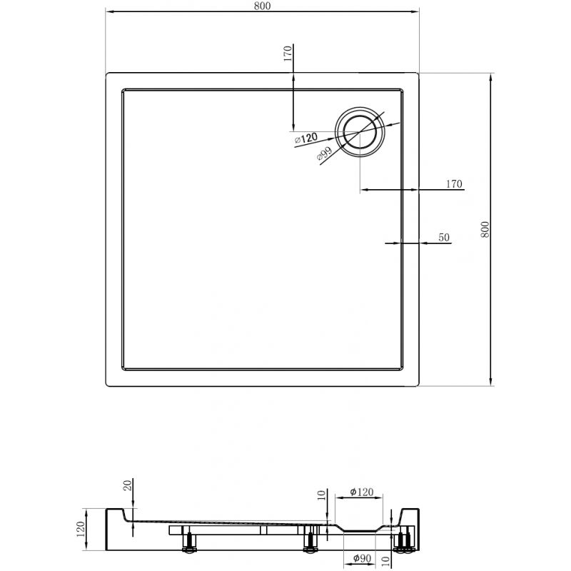 Mexen Flow+ sprchová vanička čtvercová 80 x 80 cm, černý mat - 46S708080H