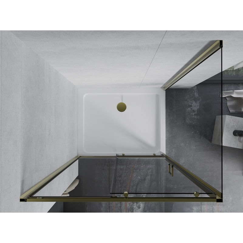 Mexen Apia sprchový kout posuvný 110 x 80 cm, průhledný, zlatý + vanička Flat, bílá - 840-110-080-50-00-4010G