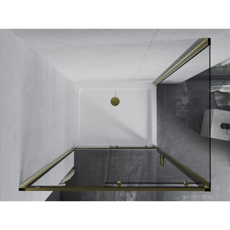 Mexen Apia sprchová kabina posuvná 120 x 80 cm, transparentní, zlatá + sprchová vanička Flat, bílá