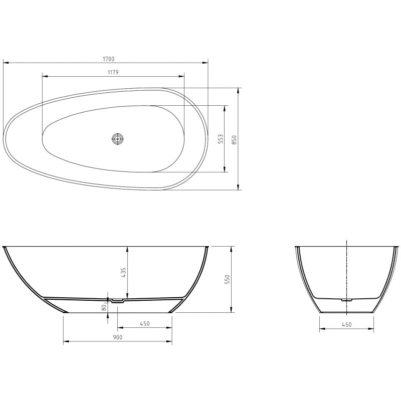 Mexen Glass černá volně stojící vana transparentní 170 x 85 cm, chromová zátka - 58061708513