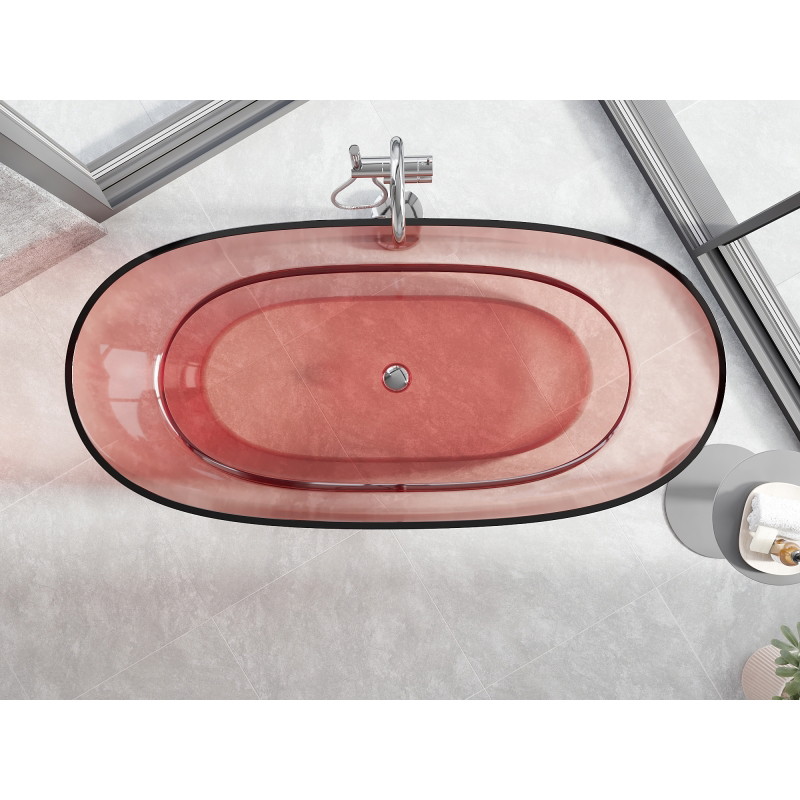 Mexen Pure samostatně stojící transparentní vana 170 x 80 cm, korálová, chromový uzávěr - 58071708004