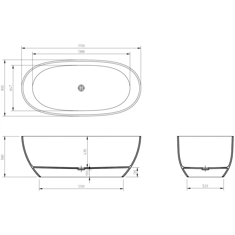 Mexen Pure rezavá volně stojící transparentní vana 170 x 80 cm, zátka chrom - 58071708006
