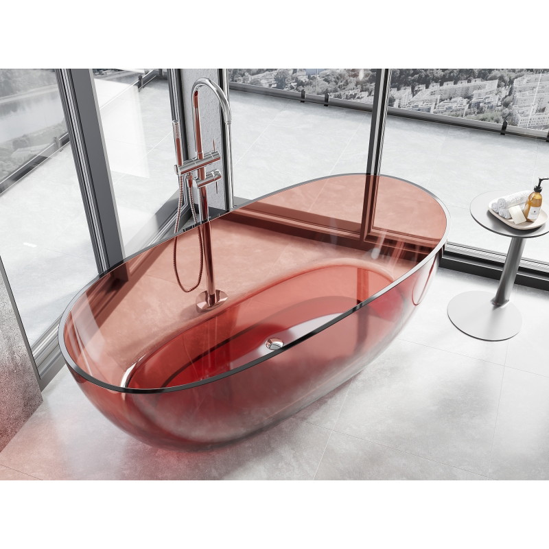 Mexen Pure volně stojící vana transparentní 170 x 80 cm, rose, chromový uzávěr - 58071708014