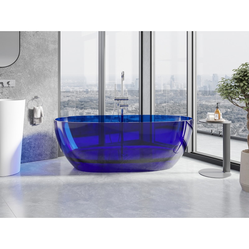 Mexen Pure samostatně stojící průhledná vana 170 x 80 cm, sapphire, chromová zátka - 58071708016