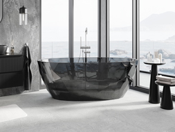 Mexen Orax černá volně stojící vana průhledná 170 x 80 cm, chromová zátka - 58081708013