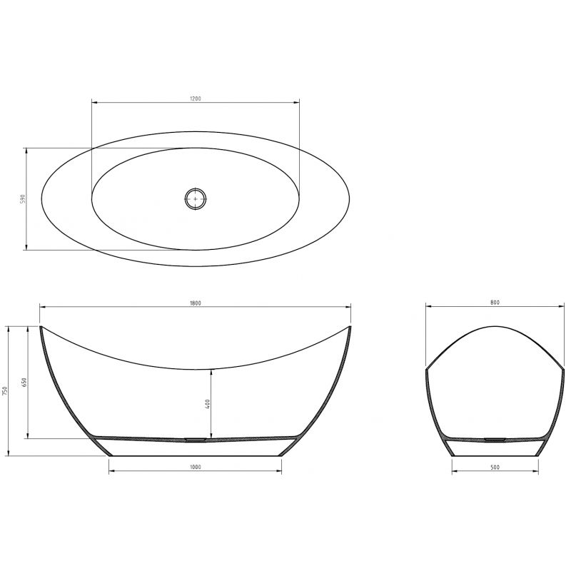 Mexen Vea earth volně stojící vana transparentní 180 x 80 cm, chromová zátka - 58091808005