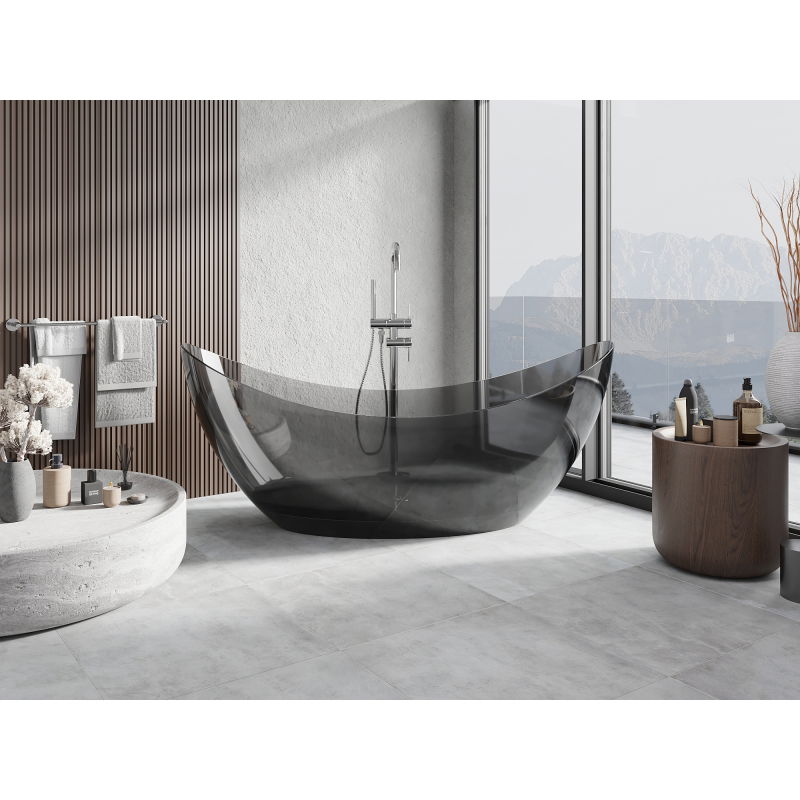 Mexen Vea černá volně stojící vana transparentní 180 x 80 cm, zátka chrom - 58091808013