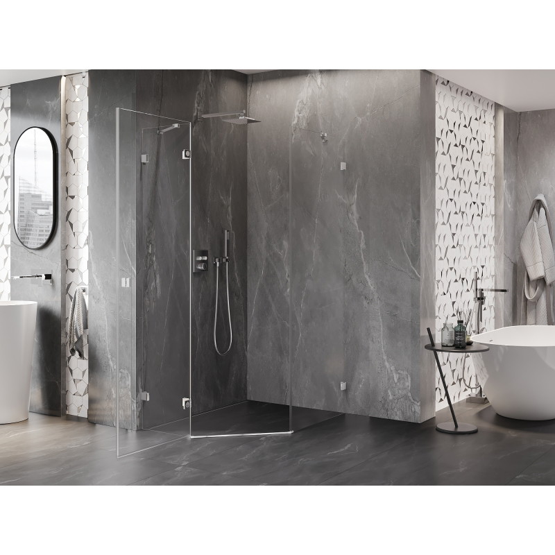 Mexen Lunar pentagonální sprchový kout s výklopnými dveřmi vlevo 80 x 100 cm, transparentní, chrom