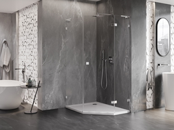 Mexen Lunar L pětiúhelníkový sprchový kout otočný pravý 90 x 100 cm, transparentní, chrom - 831L-090P-100L-01-00-P