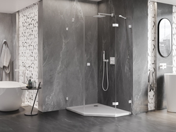 Mexen Lunar pětiúhelníková sprchová kabina výklopná pravá 90 x 100 cm, transparentní, bílá - 831-090P-100L-20-00-P