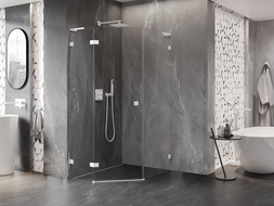 Mexen Lunar L sprchový kout pětiúhelníkový otevírací levý 80 x 100 cm, transparentní, bílá - 831L-080L-100P-20-00-L