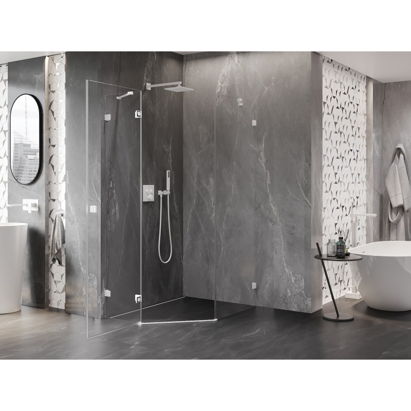 Mexen Lunar pětiúhelníkový sprchový kout s levými otočnými dveřmi 80 x 100 cm, průhledný, bílý