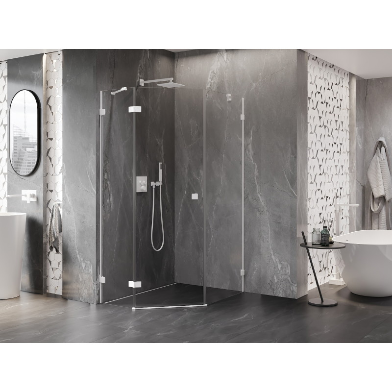 Mexen Lunar pětiúhelníkový sprchový kout s levými otočnými dveřmi 80 x 100 cm, průhledný, bílý