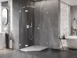 Mexen Lunar pětiúhelníková sprchová kabina otočná levá 90 x 100 cm, transparentní, bílá - 831-090L-100P-20-00-L