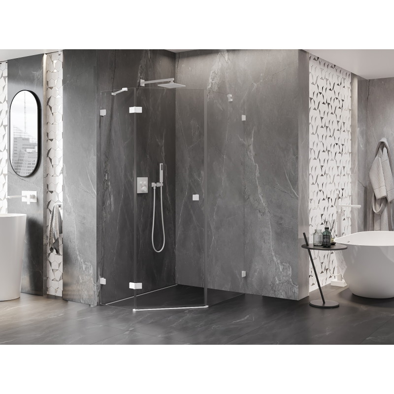 Mexen Lunar pentagonální sprchový kout s otevíráním vlevo 90 x 100 cm, transparentní, bílá - 831-090L-100P-20-00-L