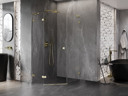 Mexen Lunar L pětiúhelníková sprchová kabina výklopná levá 80 x 100 cm, transparentní, zlatá - 831L-080L-100P-50-00-L