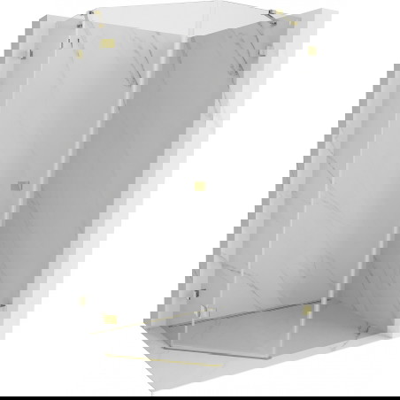 Mexen Lunar pětiúhelníkový sprchový kout s otočnými dveřmi vlevo 90 x 100 cm, průhledný, zlatý