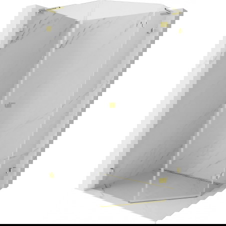 Mexen Lunar L Pětiúhelníkový sprchový kout s otevíracími dveřmi pravý 80 x 90 cm, transparentní, zlatý