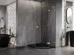 Mexen Lunar L pětiúhelníková sprchová kabina otevírací pravá 80 x 90 cm, transparentní, zlatá - 831L-080P-090L-50-00-P