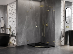 Mexen Lunar pětiúhelníkový sprchový kout, pravý výklopný, 90 x 100 cm, transparentní, zlatý - 831-090P-100L-50-00-P
