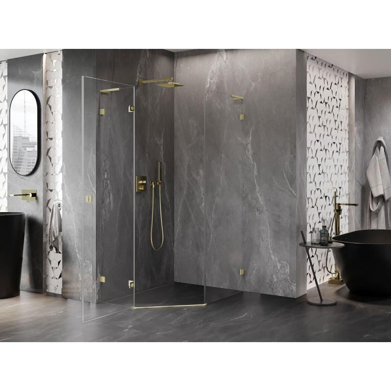 Mexen Lunar L pětiúhelníkový sprchový kout levý 80 x 90 cm, transparentní, zlatý kartáčovaný - 831L-080L-090P-55-00-L