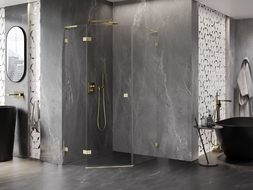 Mexen Lunar L pětiúhelníkový sprchový kout levý 80 x 90 cm, transparentní, zlatý kartáčovaný - 831L-080L-090P-55-00-L