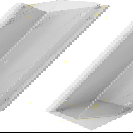 Mexen Lunar L pětiúhelníková sprchová kabina pravá 80 x 90 cm, transparentní, zlatá kartáčovaná - 831L-080P-090L-55-00-P