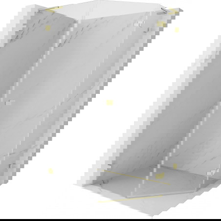 Mexen Lunar L pětiúhelníkový sprchový kout výklopný pravý 80 x 90 cm, transparentní, zlatý kartáčovaný