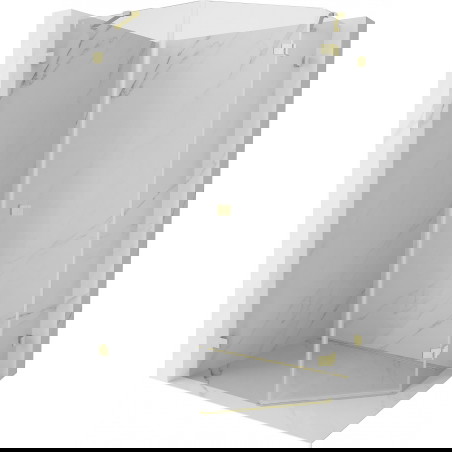 Mexen Lunar sprchový kout pětihranný otočný pravý 80 x 90 cm, transparentní, zlatý kartáčovaný