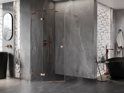 Mexen Lunar L pentagonální sprchový kout s otevíracími dveřmi vlevo 80 x 100 cm, transparentní, růžové zlato