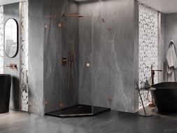 Mexen Lunar kabina sprchová pětiúhelníková otevíratelná levá 80 x 100 cm, transparentní, růžové zlato