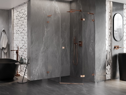 Mexen Lunar L pětiúhelníková sprchová kabina pravá 80 x 90 cm, transparentní, růžové zlato - 831L-080P-090L-60-00-P