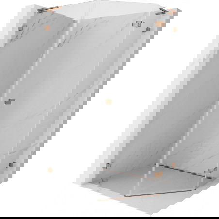 Mexen Lunar L pětiúhelníkový sprchový kout, otočný doprava 80 x 100 cm, transparentní, růžové zlato