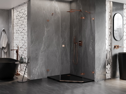 Mexen Lunar pětiúhelníkový sprchový kout otevírací pravý 90 x 100 cm, transparentní, růžové zlato - 831-090P-100L-60-00-P