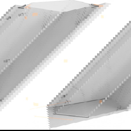 Mexen Lunar L pětiúhelníkový sprchový kout výklopný levý 90 x 100 cm, transparentní, kartáčovaná měď