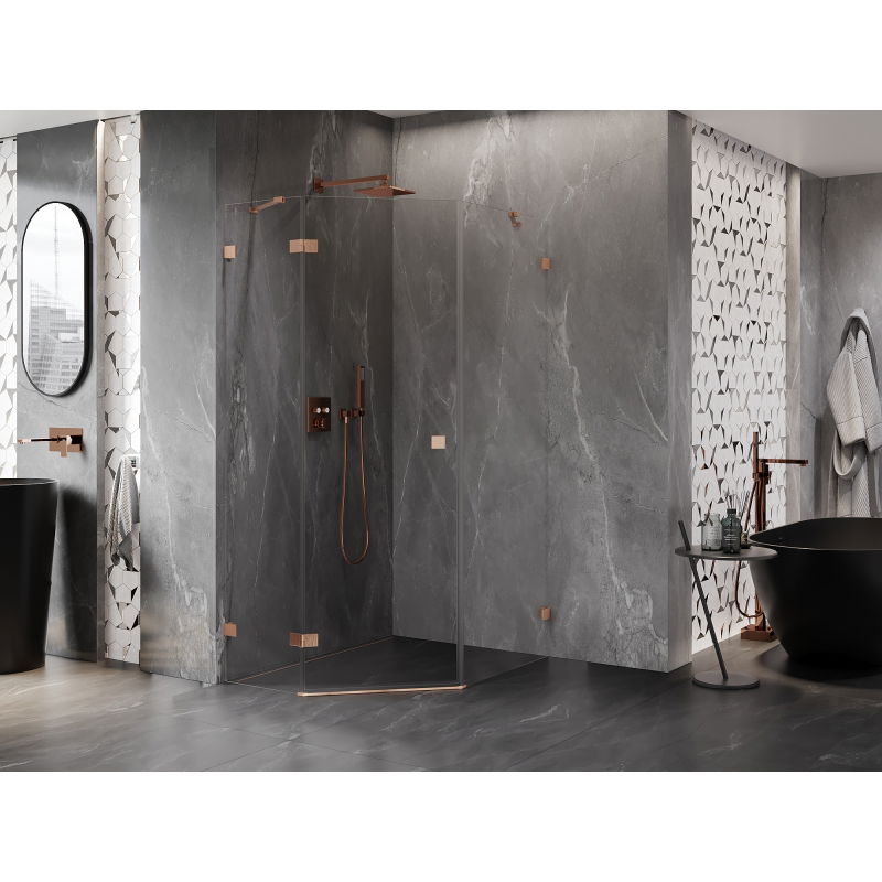 Mexen Lunar pětistranná sprchová kabina otevírací levá 80 x 90 cm, průhledná, kartáčovaná měď - 831-080L-090P-65-00-L