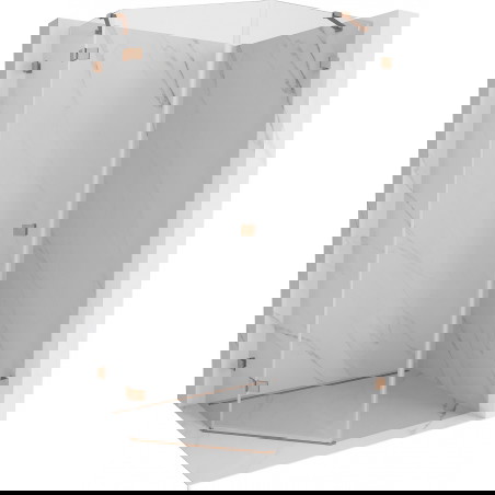 Mexen Lunar sprchový kout pětiúhelníkový otočný levý 80 x 100 cm, transparentní, kartáčovaná měď