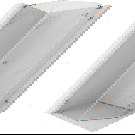 Mexen Lunar L sprchový kout pětiúhelníkový otvíratelný pravý 80 x 90 cm, transparentní, kartáčovaná měď