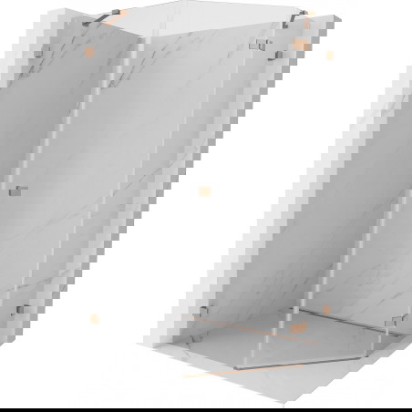 Mexen Lunar pětiúhelníková sprchová kabina s pravým otevíráním 80 x 100 cm, transparentní, kartáčovaná měď