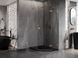 Mexen Lunar pětiboká sprchová kabina pravá 80 x 100 cm, transparentní, kartáčovaná měď - 831-080P-100L-65-00-P