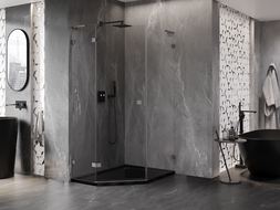 Mexen Lunar L pětiboká sprchová kabina s otevíracími levými dveřmi 90x100 cm, transparentní, gun gray kartáčovaná