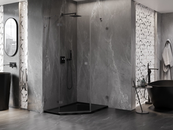 Mexen Lunar pentagonální sprchový kout s otočnými dveřmi, levý, 90 x 100 cm, transparentní, kartáčovaná tmavě šedá
