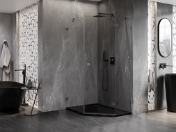 Mexen Lunar pětiúhelníková sprchová kabina pravá 80 x 90 cm, transparentní, kartáčovaný gun gray - 831-080P-090L-66-00-P