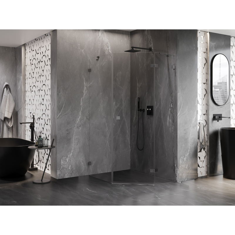 Mexen Lunar pentagonální sprchový kout s otevíráním doprava 80 x 100 cm, transparentní, kartáčovaný gun gray