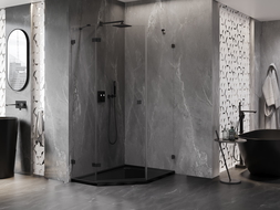 Mexen Lunar pětiúhelníková sprchová kabina s otevíracími dveřmi levá 80 x 100 cm, transparentní, černá - 831-080L-100P-70-00-L