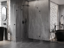 Mexen Lunar pentagonální sprchový kout s levým otvíráním 90 x 100 cm, transparentní, černý - 831-090L-100P-70-00-L