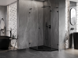 Mexen Lunar L pětiúhelníkový sprchový kout pravý 80 x 100 cm, transparentní, černý - 831L-080P-100L-70-00-P