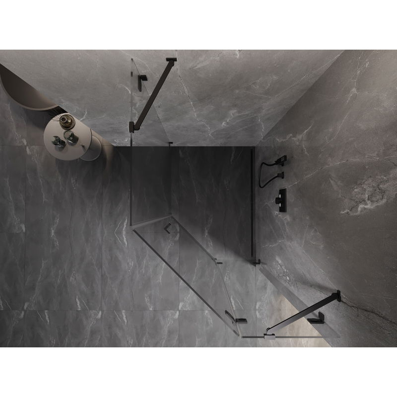 Mexen Lunar pětiúhelníkový sprchový kout otevíratelný pravý 80 x 90 cm, průhledný, černý - 831-080P-090L-70-00-P